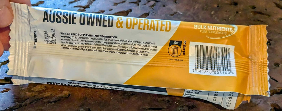Protein bar product packaging close up