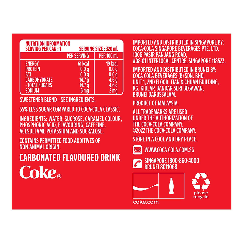 Coke nutritional information panel