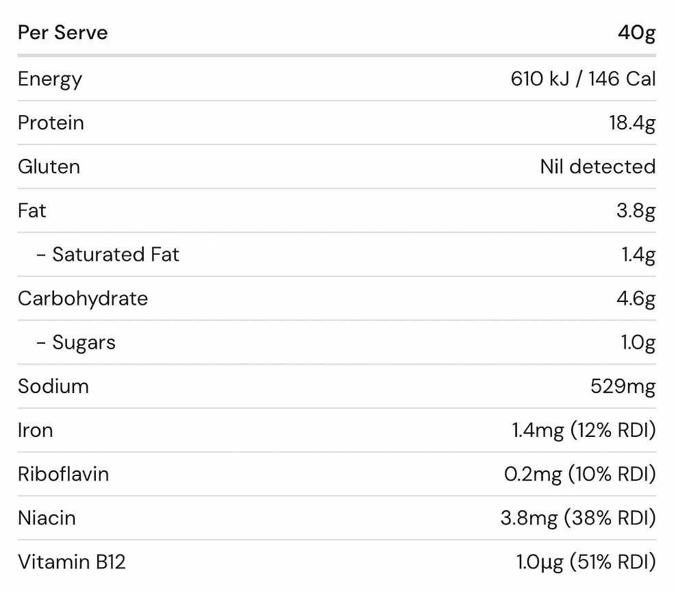 Nutritional Info Panel For Chief Brisket Beef Protein Bar