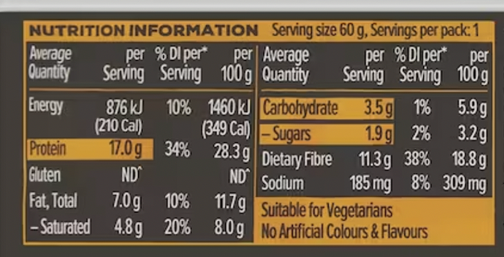 +SUM Protein Bar Salted Caramel Nutrition Info Panel