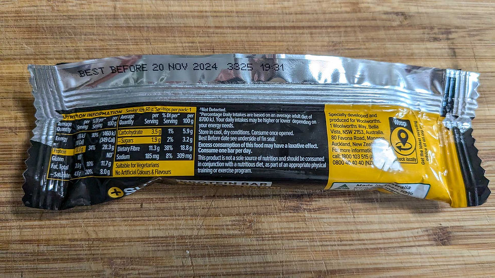 Nutritional Panel on Plus Sum protein bar