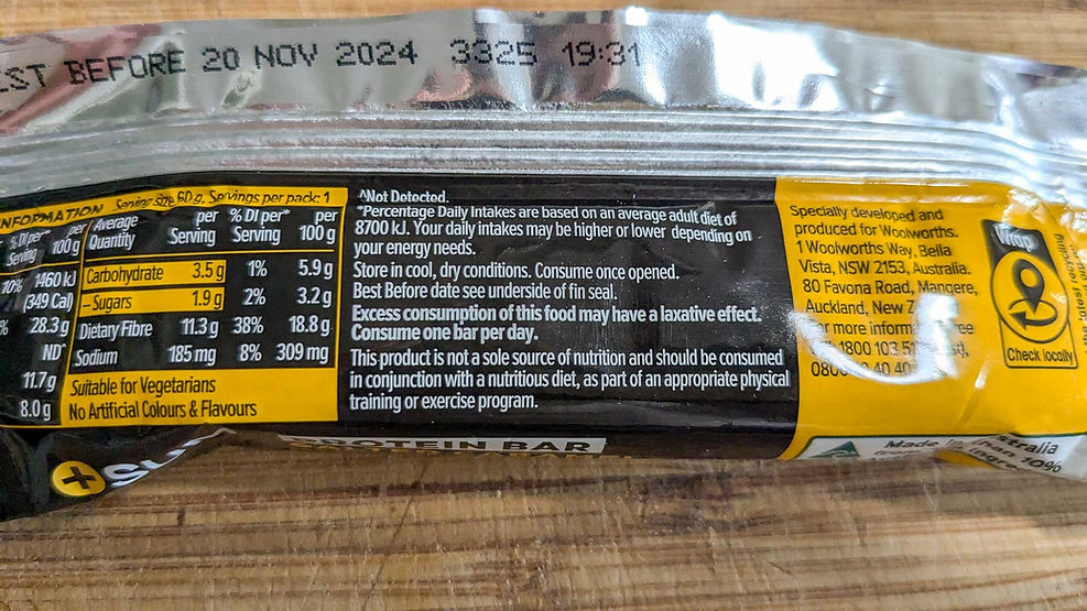 Plus Sum Protein Bar consumption warning label