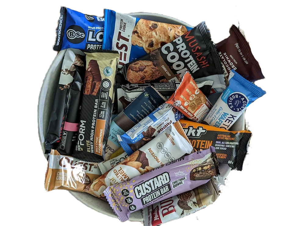 bowl of protein bars from Woolworths