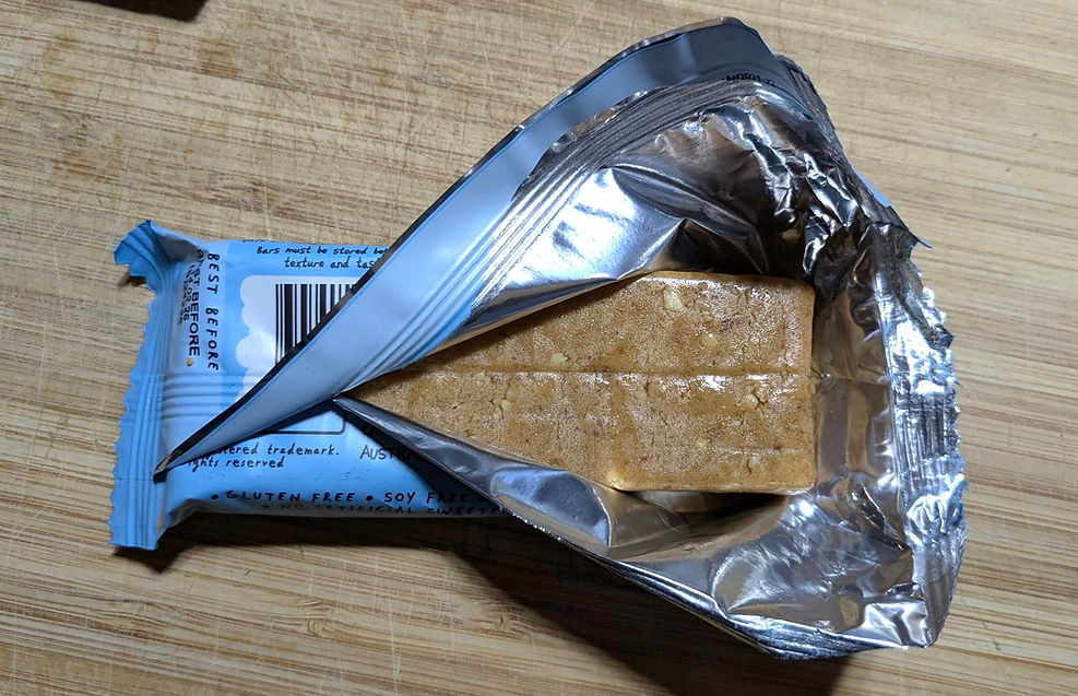 Blue Dinosaur Protein bar, opened