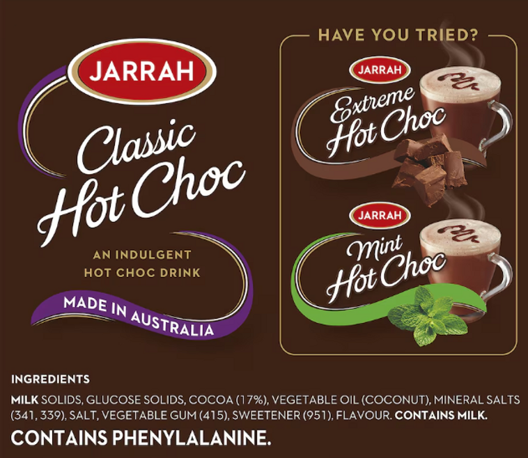Jarrah hot chocolate ingredients list