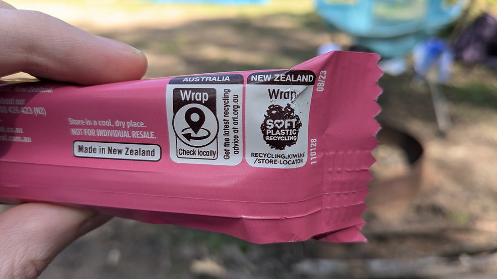 soft plastic recycling label on protein bar wrapper