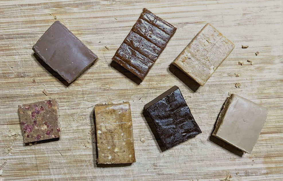 Blue dinosaur protein bars on chopping board