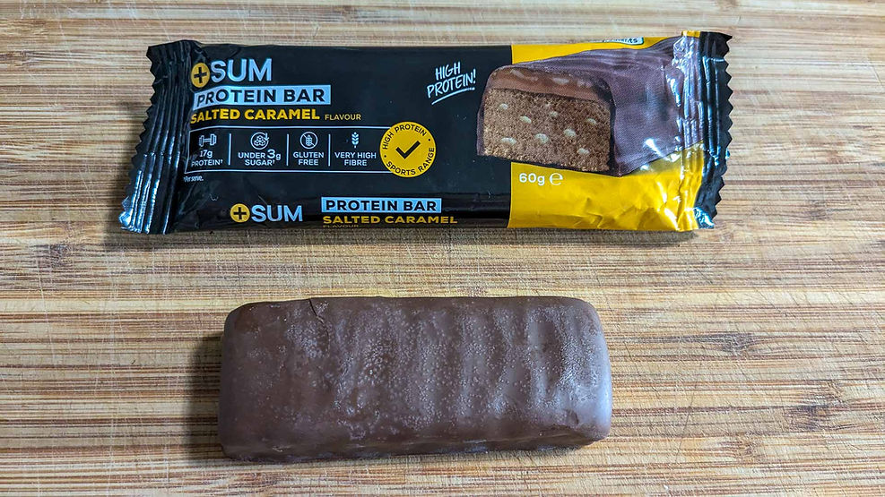 Plus Sum Salted Caramel Protein Bar out of packet