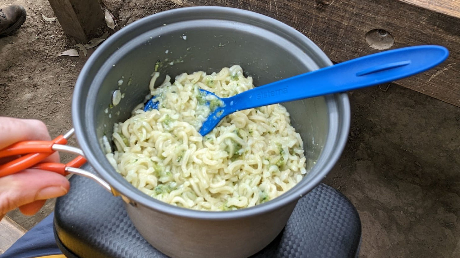 Two minute noodles in a hiking pot