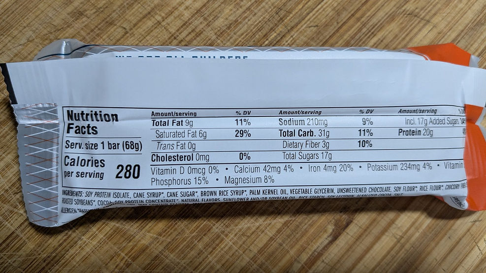 Protein Bar Nutrition Information Panel