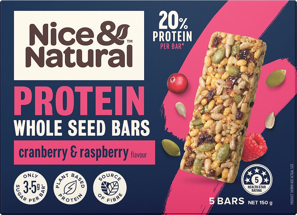 Nice & Natural Whole Seed Cranberry & Raspberry Protein Bar.