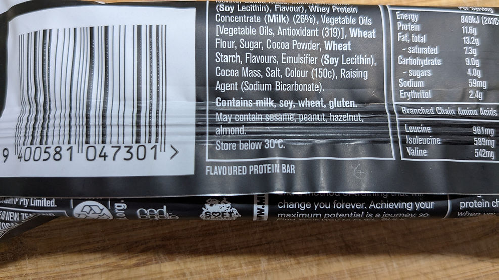 Mushashi Chocolate Wafer Protein Bar ingredients list