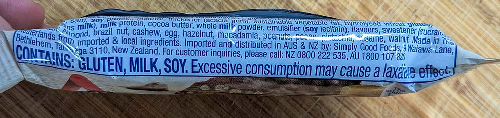 Atkins Bar Warning Label